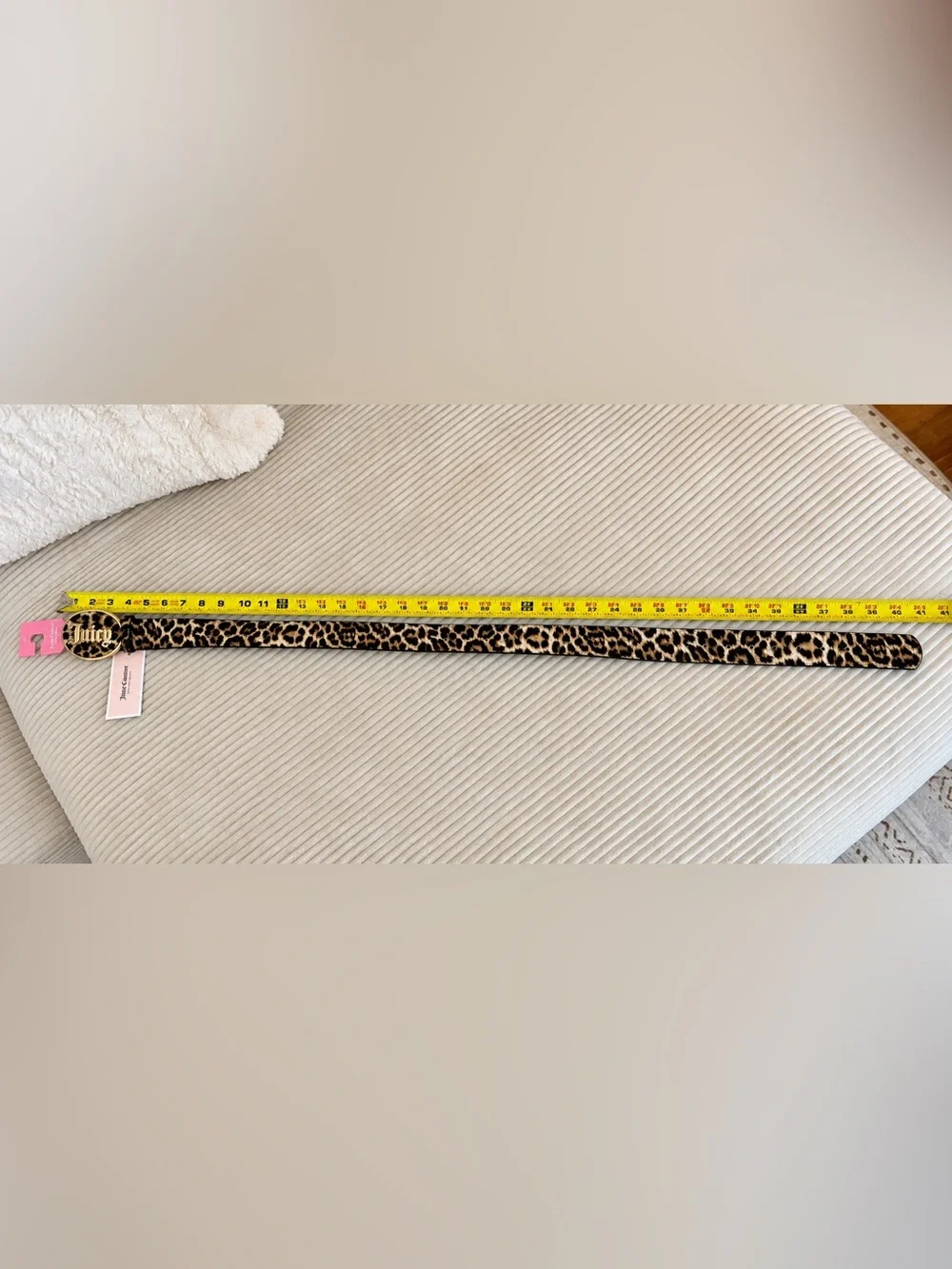 Juicy Couture Leopard Print Belt Gold Logo Buckle S/M 41” Y2K